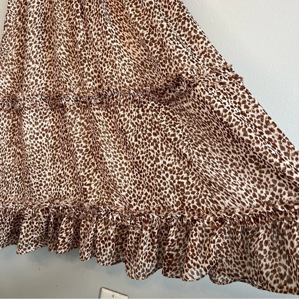 1. STATE sleeveless animal print smock neck tiered midi dress Waistband Sz M - Picture 6 of 15